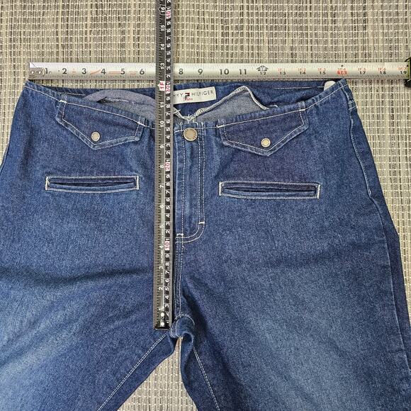 Tommy Hilfiger Jeans Womens 10 y2k Low Rise Dark Wash Blue Denim Wide Leg Pocket - Picture 6 of 14
